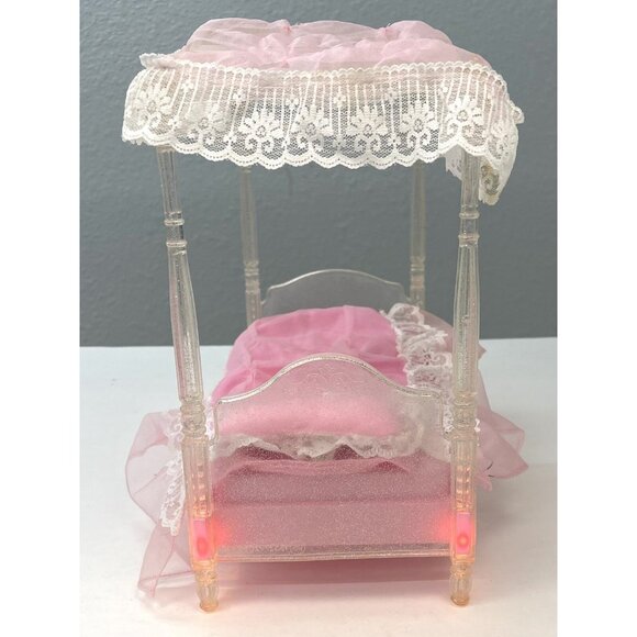 1996 MATTEL Barbie Glitter & Glow Light-up Canopy Bed Pink Furniture 15327 *Read - Picture 3 of 16